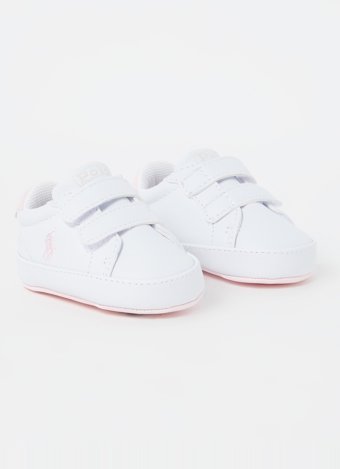 Ralph Lauren Heritage Court II babyschoentje met logoborduring - voorkant 2 lichtroze