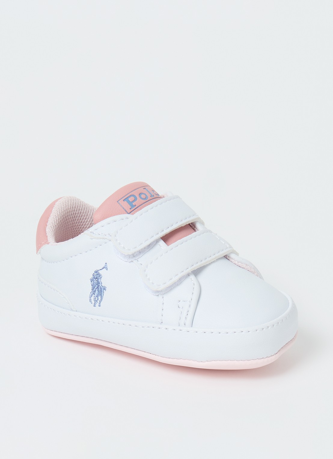 Ralph Lauren Heritage Court II babyschoentje met logoborduring - voorkant 2 beige