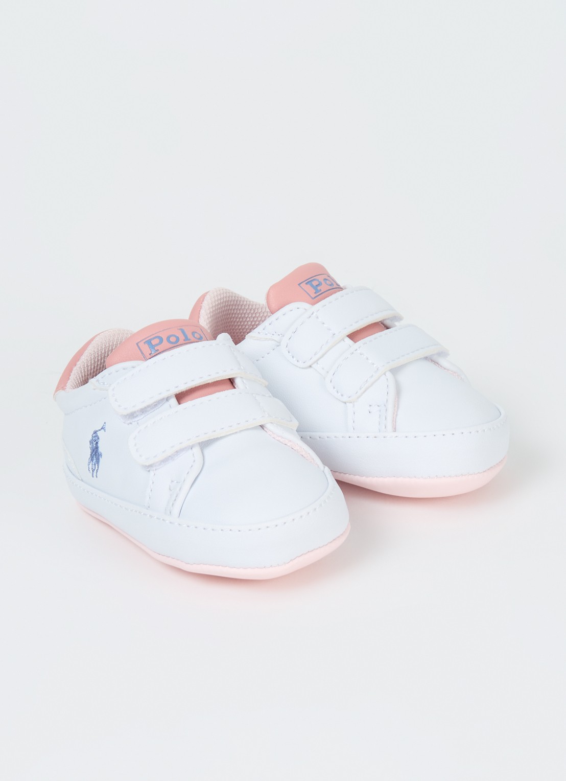 Ralph Lauren Heritage Court II babyschoentje met logoborduring - voorkant 3 beige
