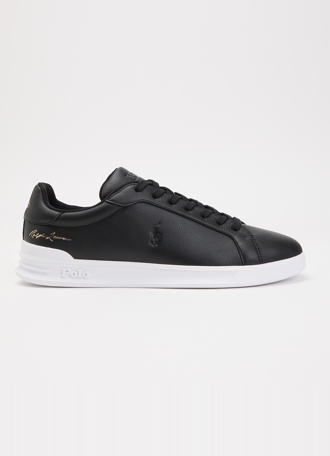 Ralph Lauren Heritage Court II sneaker van leer met logo - voorkant 5 zwart
