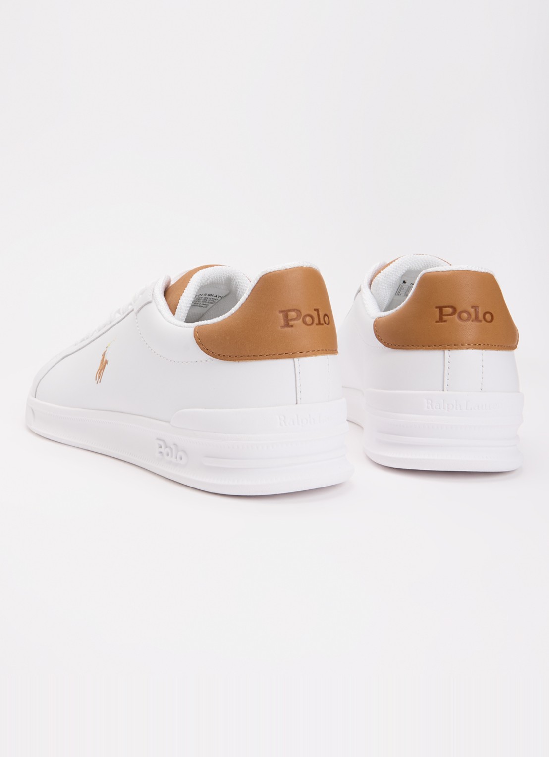 Ralph Lauren Heritage Court II sneaker van leer met logoborduring - achterkant wit