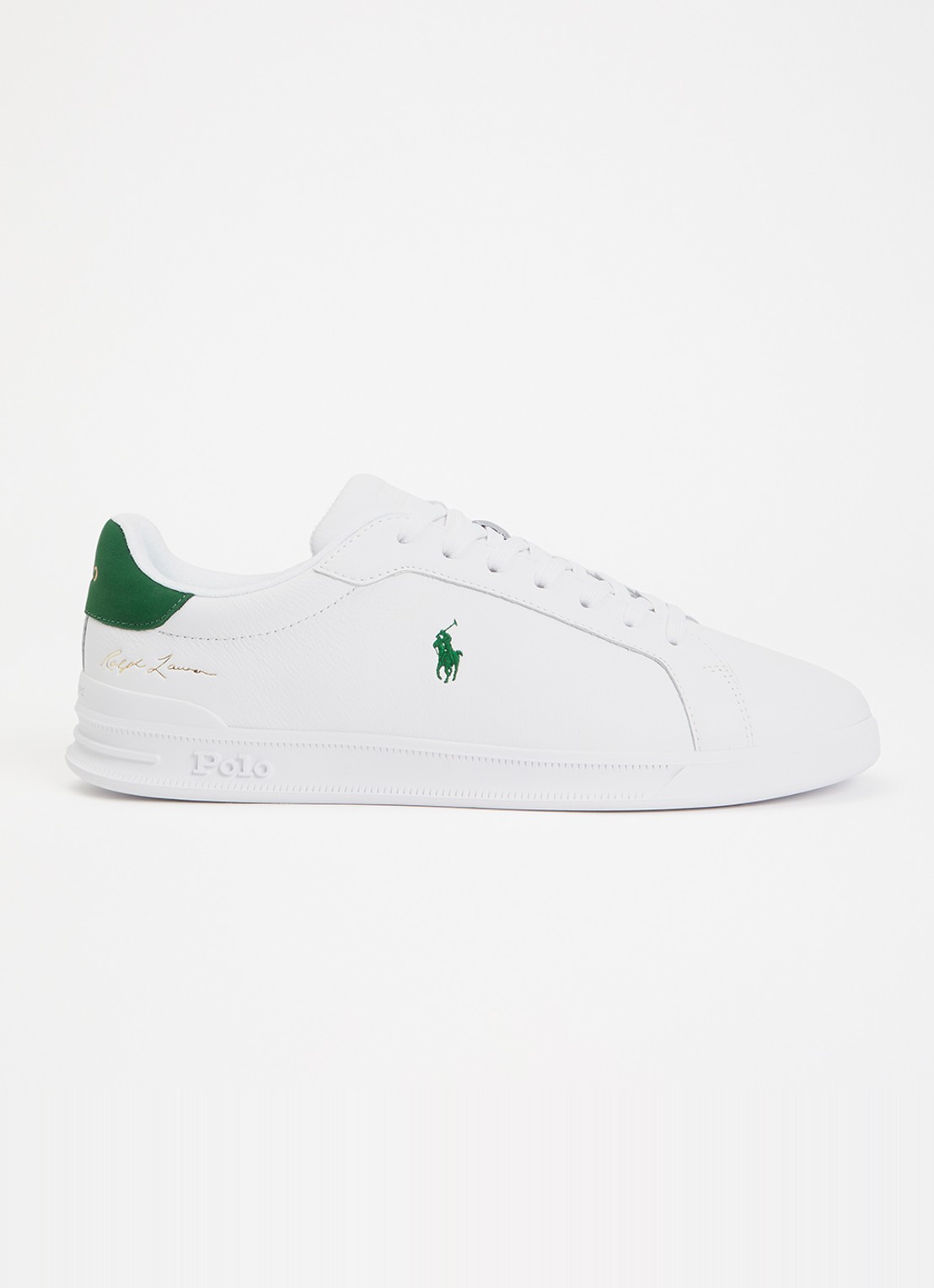 Ralph Lauren Heritage Court II sneaker van leer met logoborduring  - voorkant wit