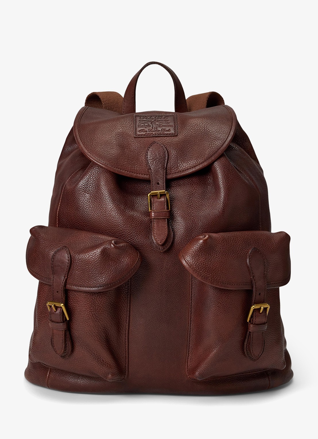 Ralph Lauren Heritage rugzak van leer - voorkant 2 british tan / bruin