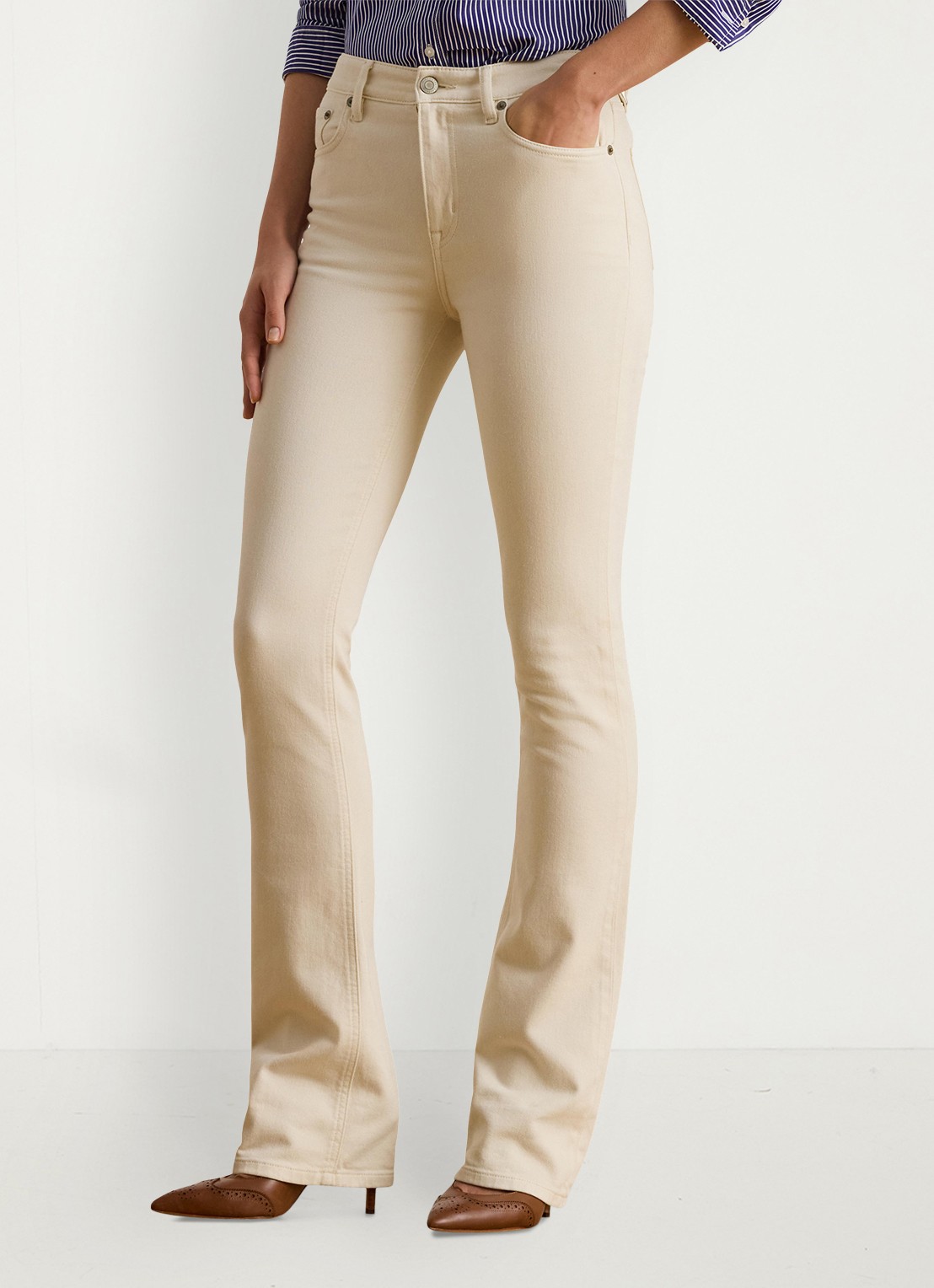 Ralph Lauren High waist bootcut jeans met gekleurde wassing  - detail creme