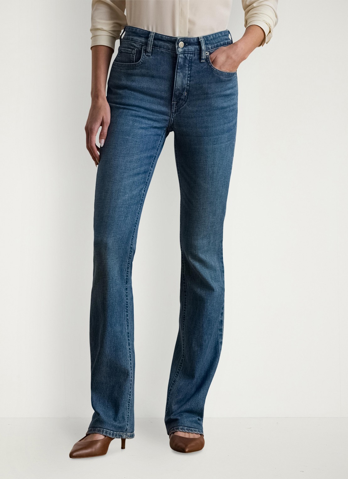Ralph Lauren High waist bootcut jeans met medium wassing  - detail 3 indigo