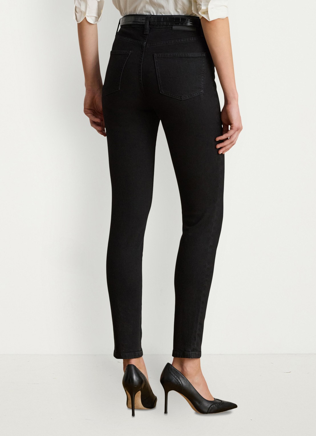 Ralph Lauren High waist cropped skinny jeans met gekleurde wassing - achterkant zwart