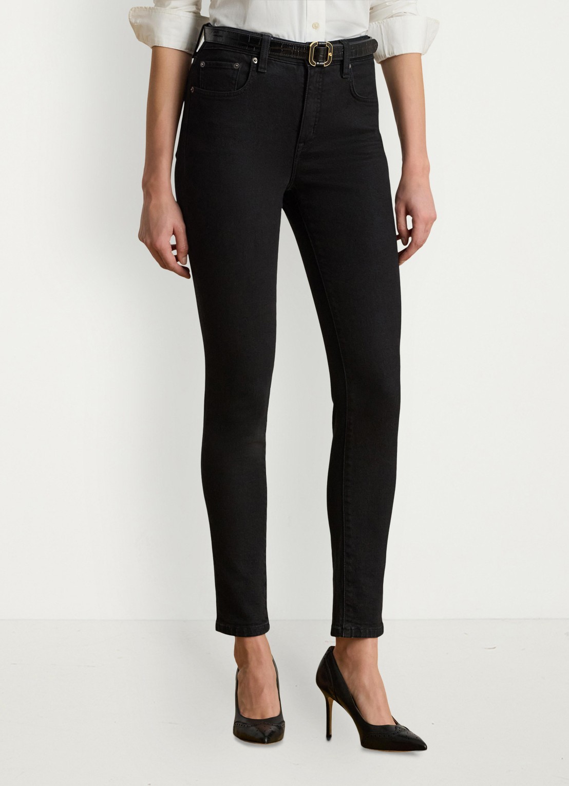 Ralph Lauren High waist cropped skinny jeans met gekleurde wassing - detail 6 zwart