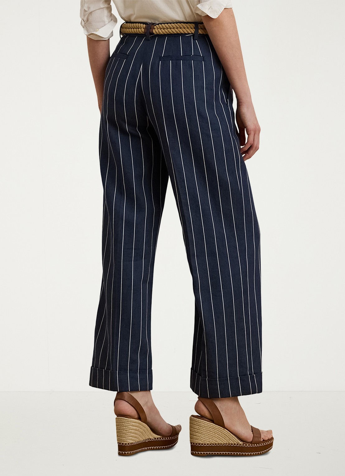 Ralph Lauren High waist cropped straight fit broek met streepprint - achterkant 3 blauw