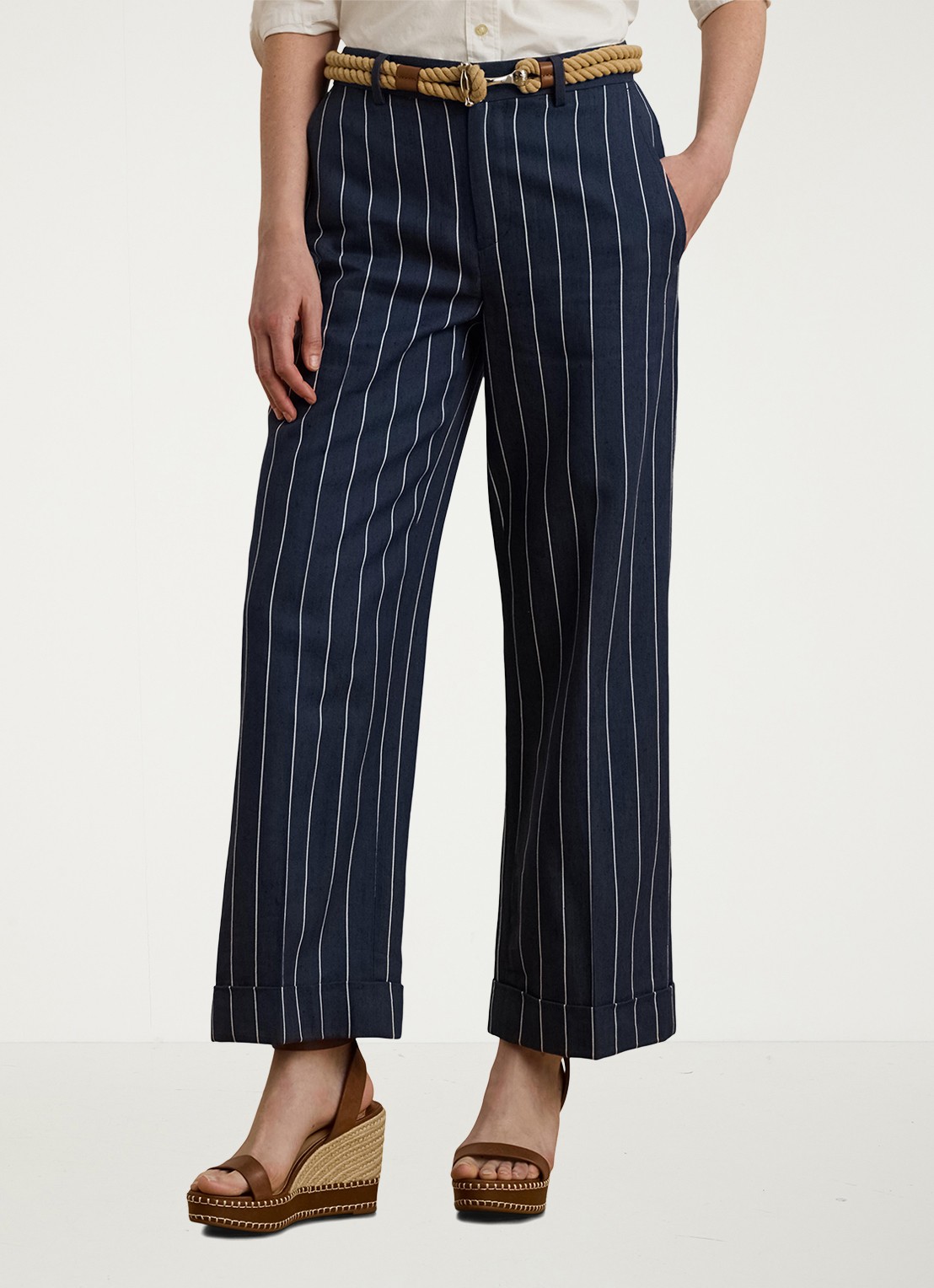 Ralph Lauren High waist cropped straight fit broek met streepprint - detail 4 blauw