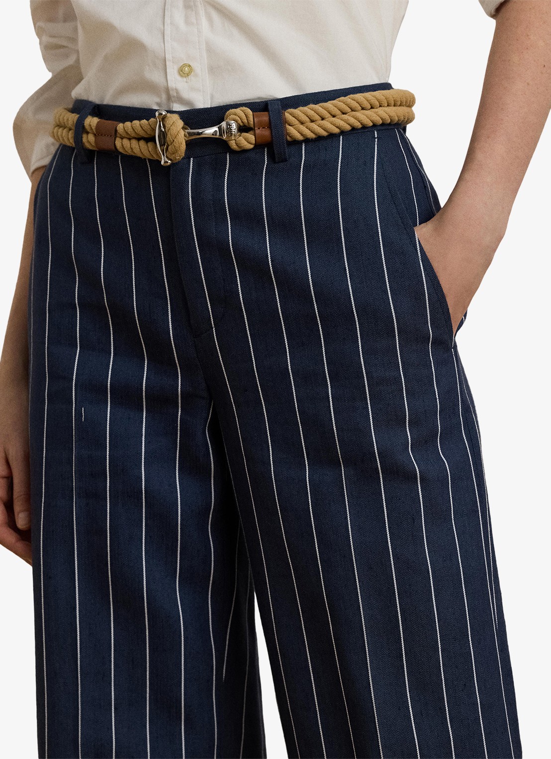 Ralph Lauren High waist cropped straight fit broek met streepprint - detail 5 blauw