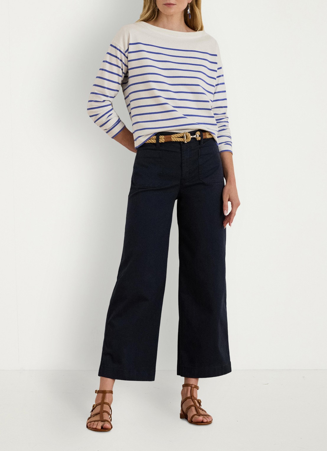 Ralph Lauren High waist flaired fit cropped chino met steekzakken - voorkant 5 lauren navy / blauw