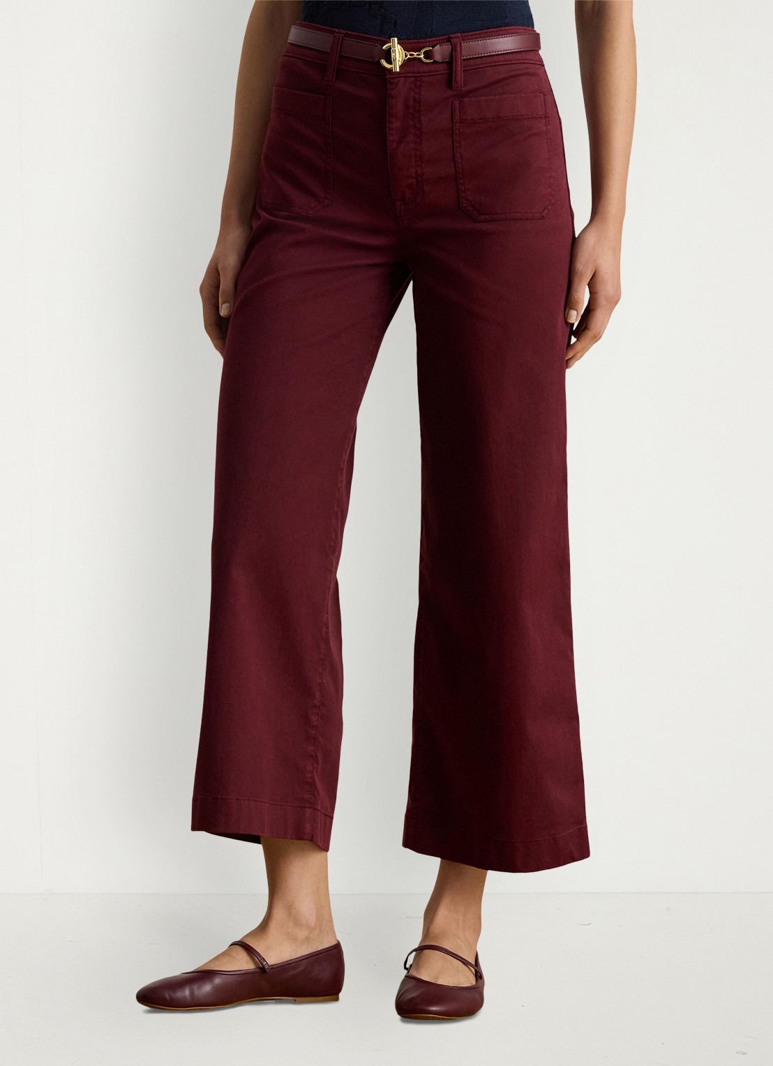 Ralph Lauren High waist flaired fit cropped chino met steekzakken - detail dark garnet / bordeauxrood