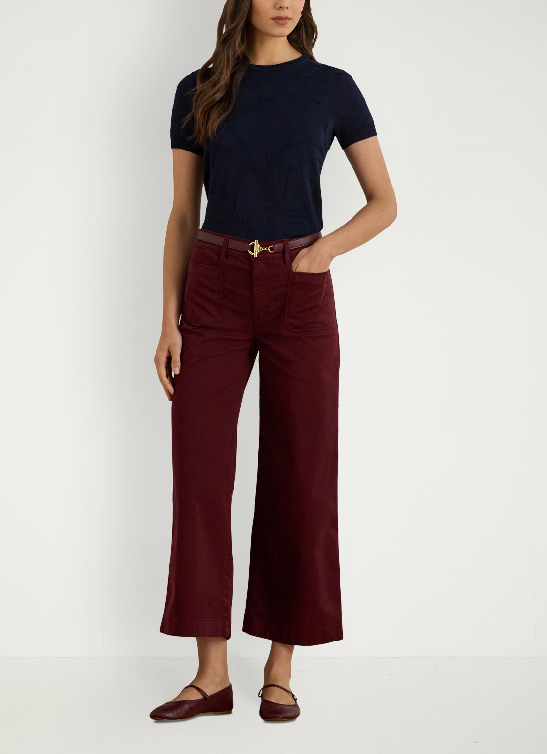 Ralph Lauren High waist flaired fit cropped chino met steekzakken - voorkant 4 dark garnet / bordeauxrood