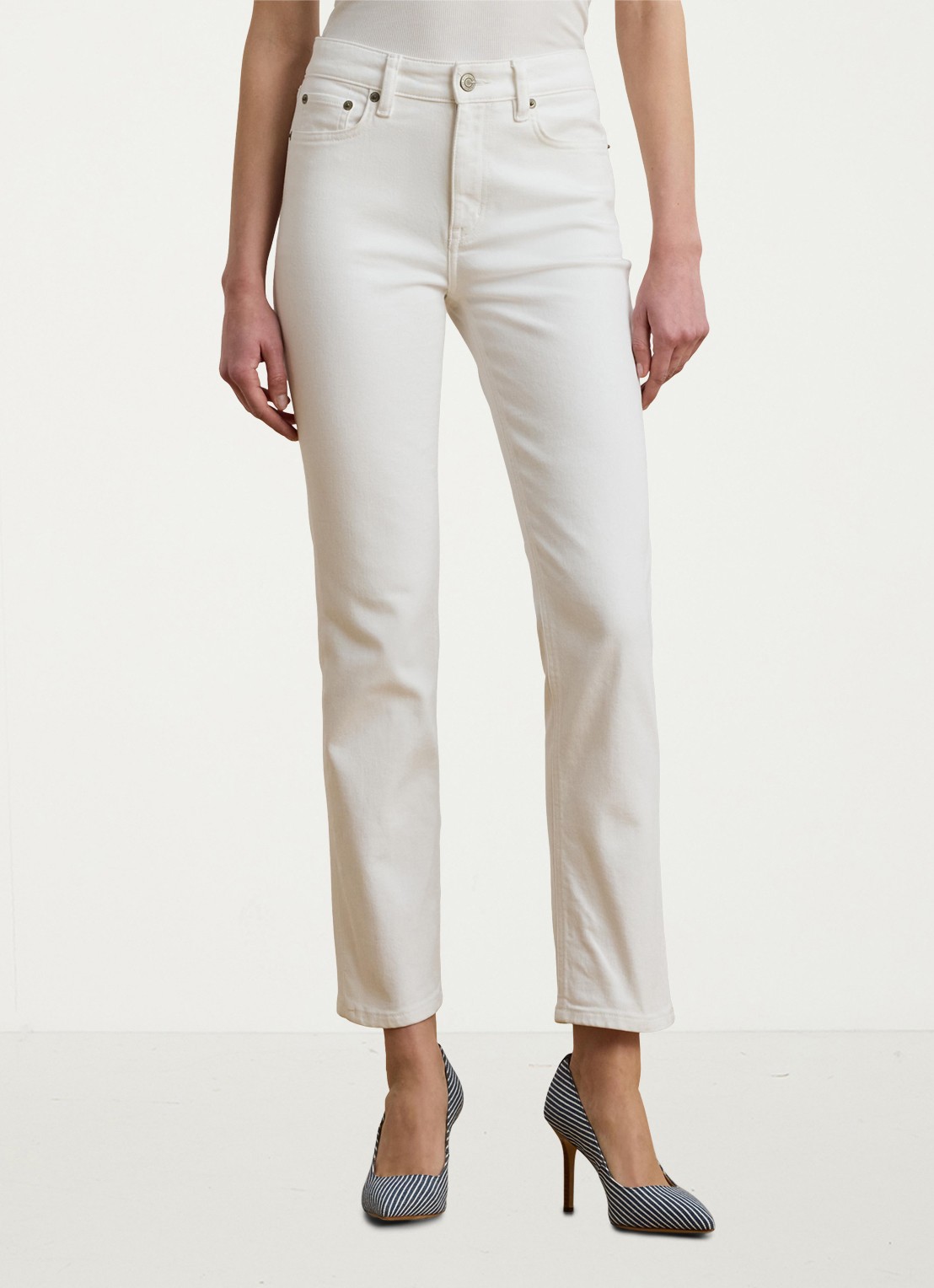 Ralph Lauren High waist flared cropped jeans met steekzakken - detail white wsh / wit