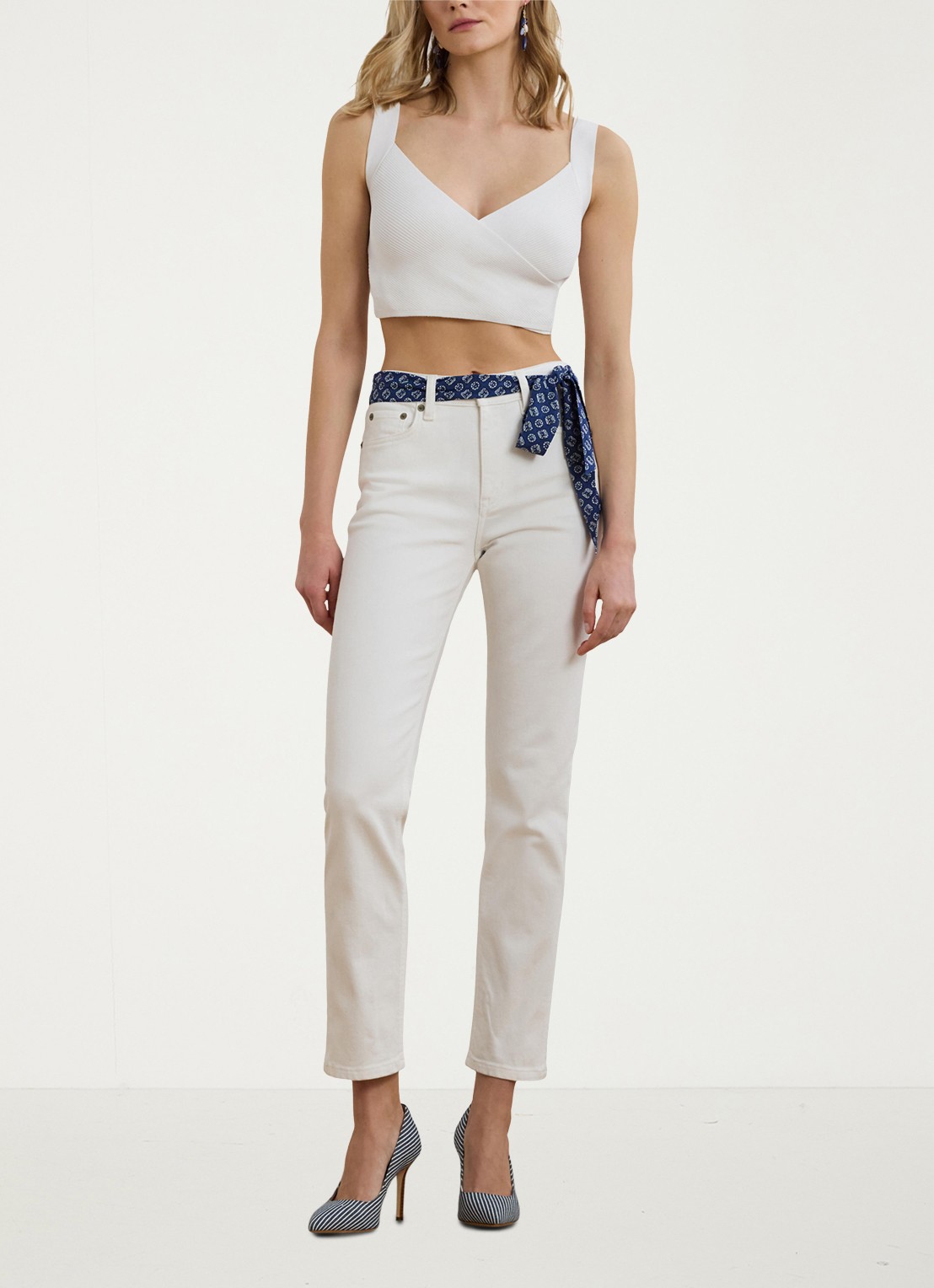 Ralph Lauren High waist flared cropped jeans met steekzakken - voorkant 6 white wsh / wit