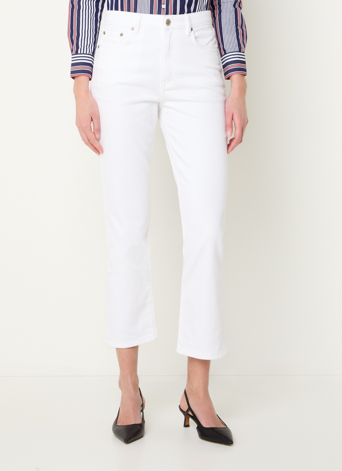 Ralph Lauren High waist flared cropped jeans met steekzakken - detail 3 white wsh / wit