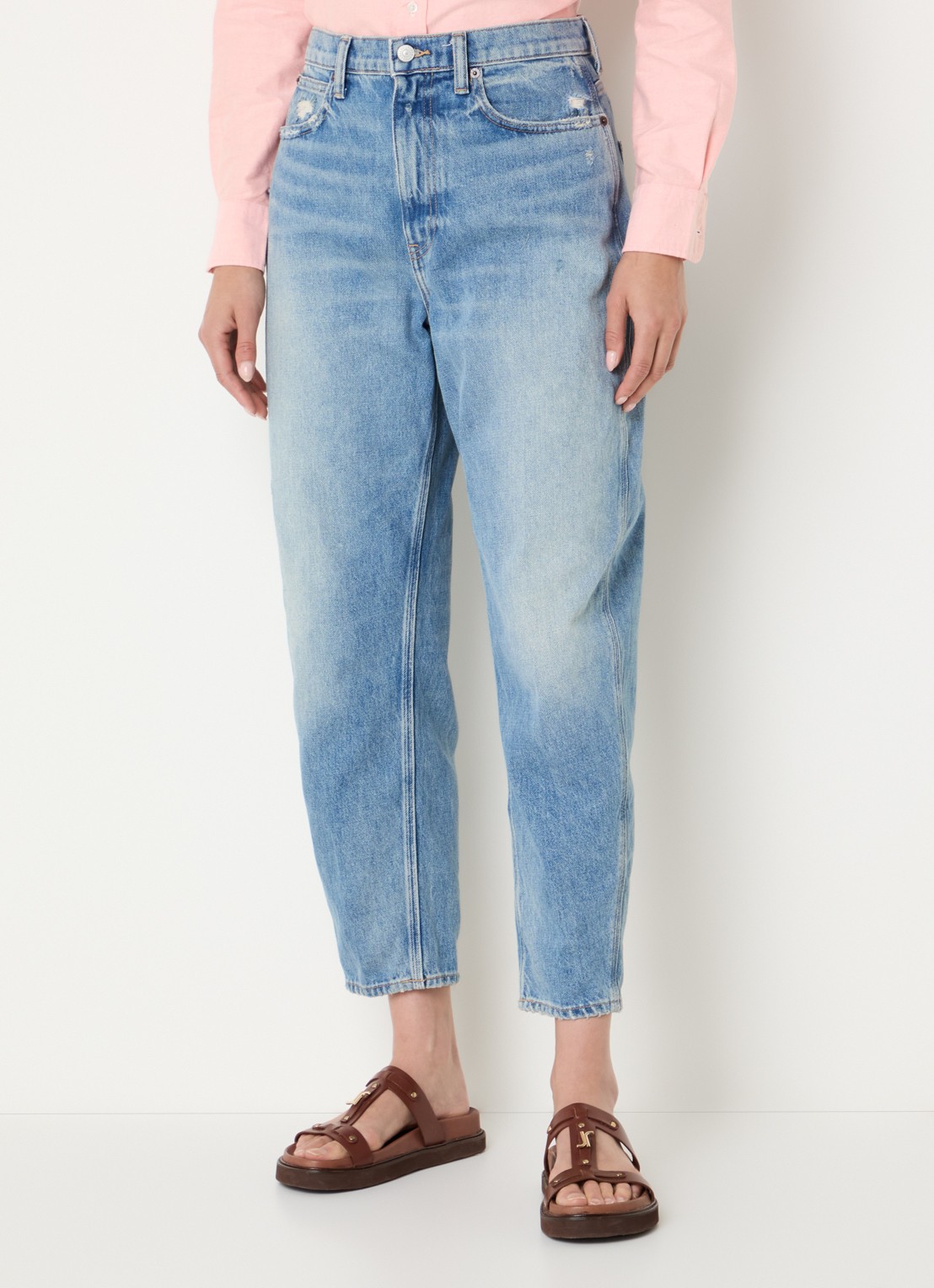 Ralph Lauren High waist loose fit jeans met lichte wassing - detail indigo