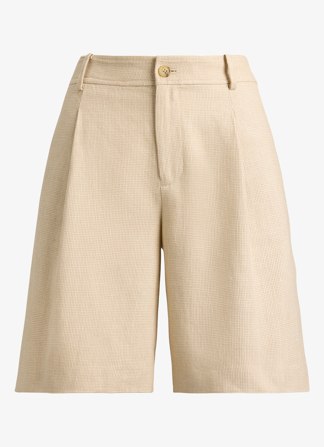 Ralph Lauren High waist loose fit korte pantalon met steekzakken - voorkant tan/cream multi / crème