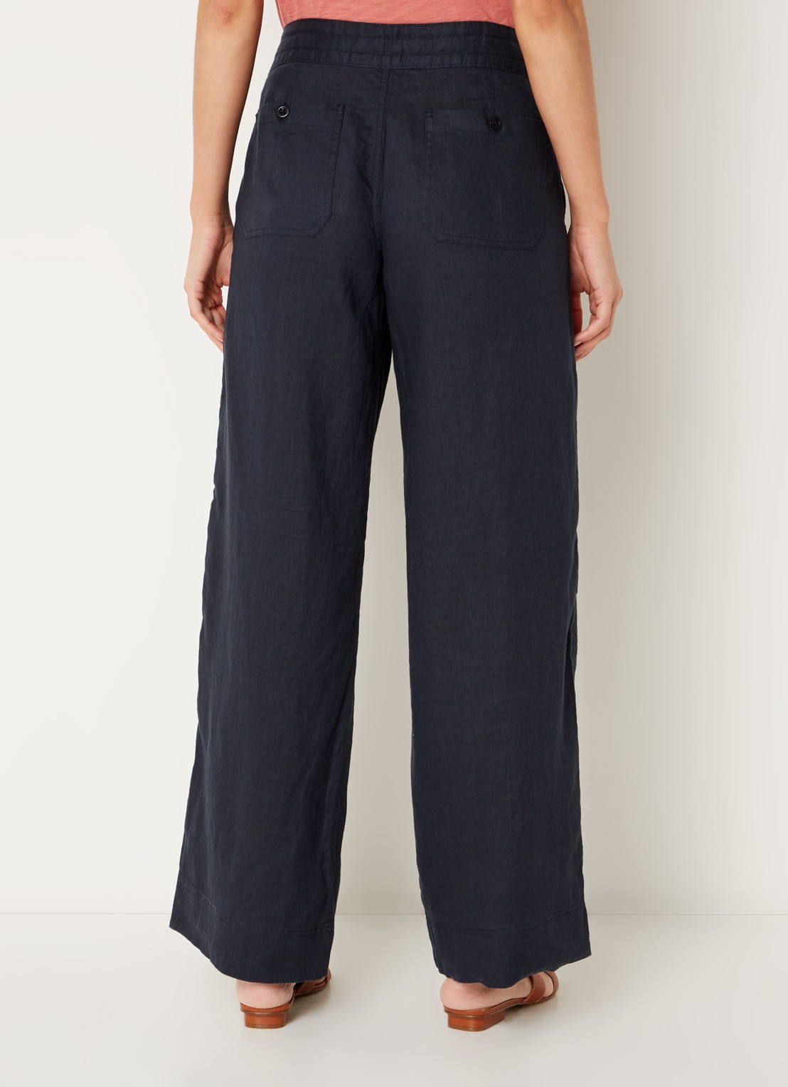 Ralph Lauren High waist loose fit pantalon van linnen - achterkant 4 lauren navy / donkerblauw