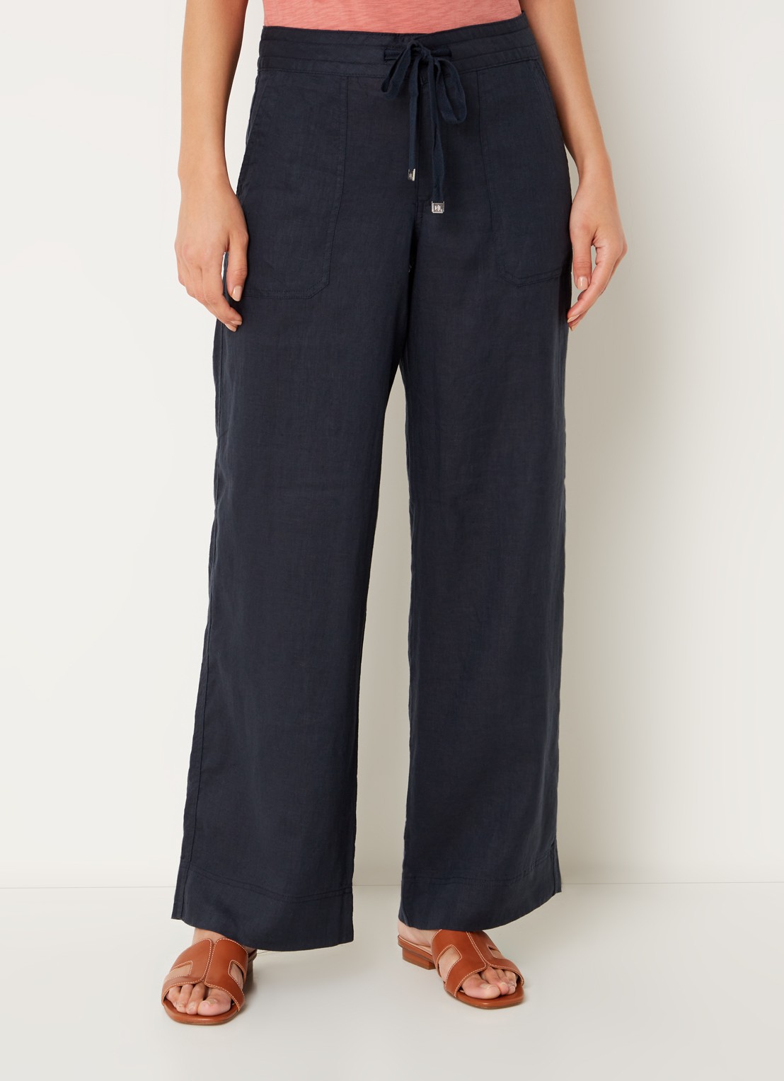 Ralph Lauren High waist loose fit pantalon van linnen - detail 3 lauren navy / donkerblauw