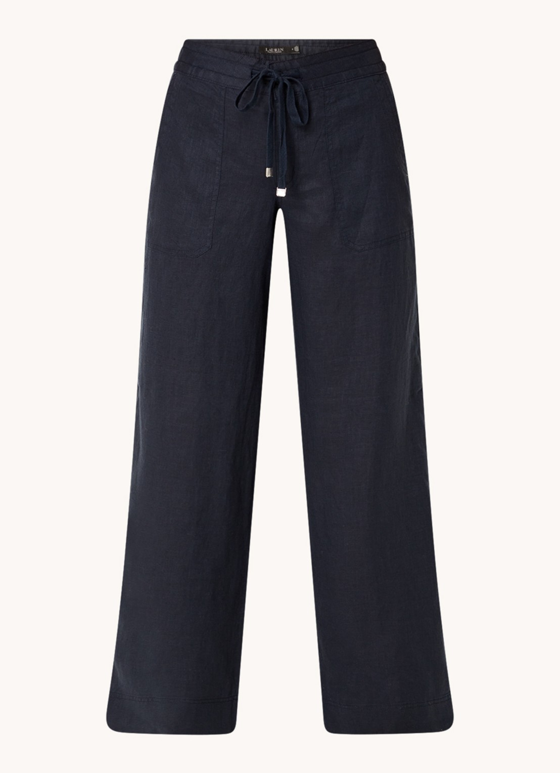 Ralph Lauren High waist loose fit pantalon van linnen - voorkant lauren navy / donkerblauw