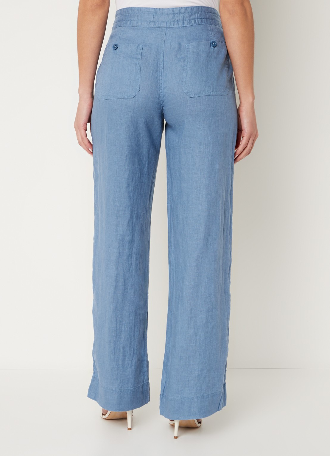 Ralph Lauren High waist loose fit pantalon van linnen - achterkant 4 pale azure / staalblauw