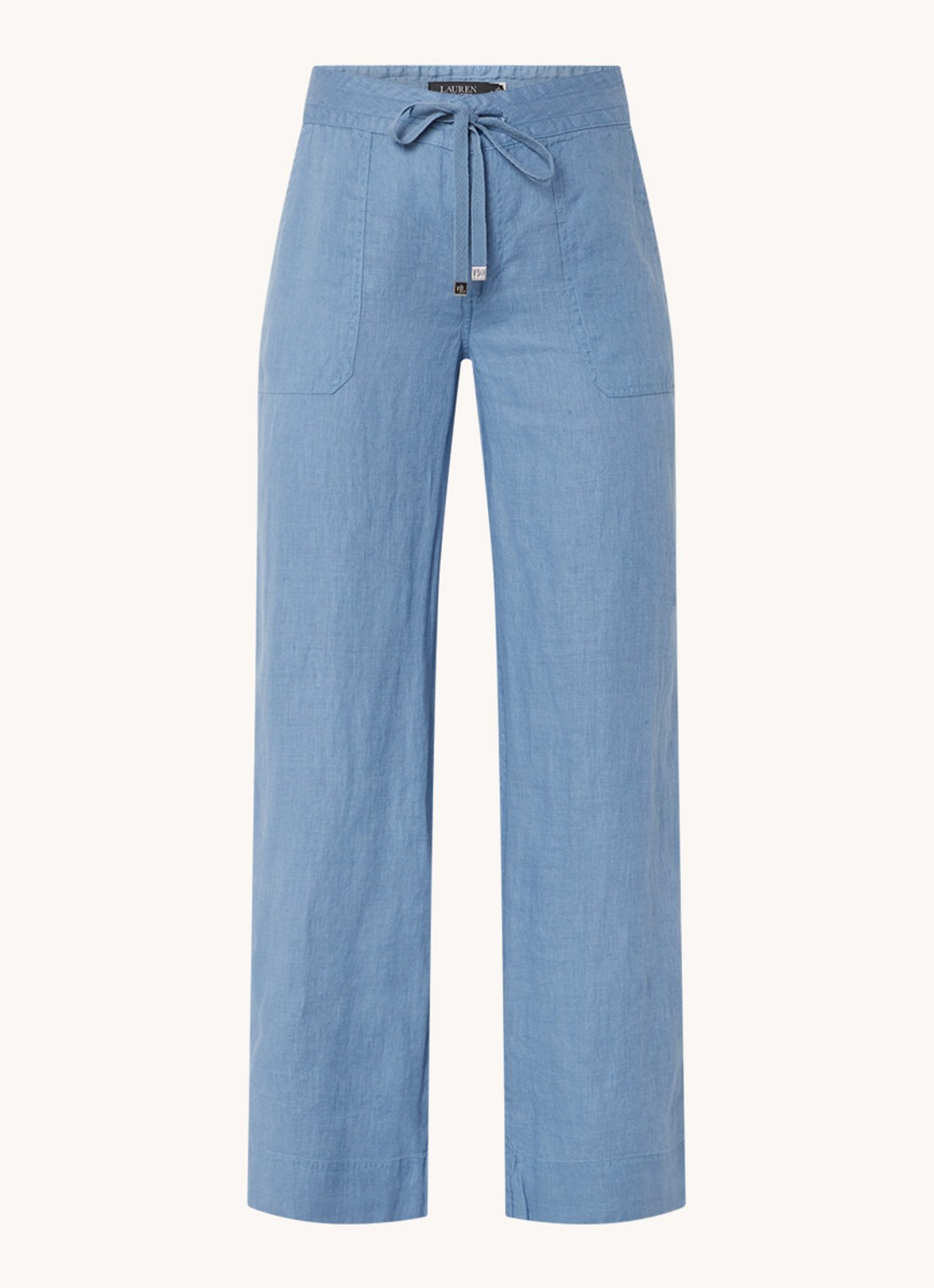 Ralph Lauren High waist loose fit pantalon van linnen - voorkant 2 pale azure / staalblauw