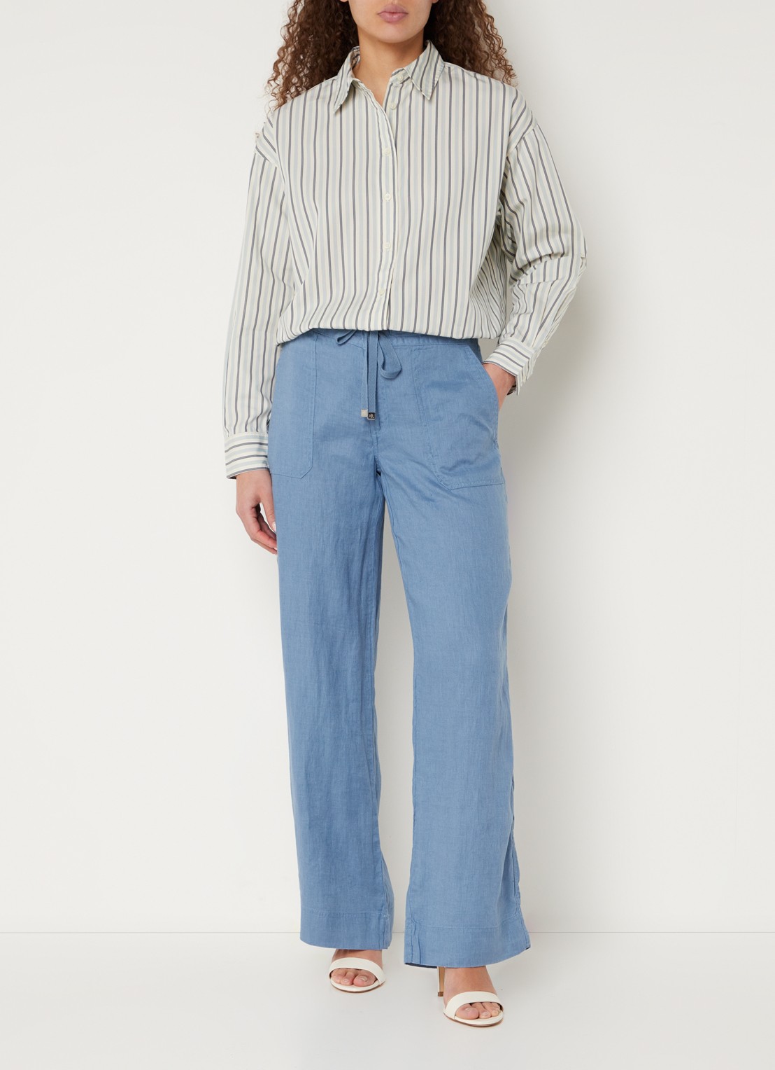 Ralph Lauren High waist loose fit pantalon van linnen - voorkant 3 pale azure / staalblauw