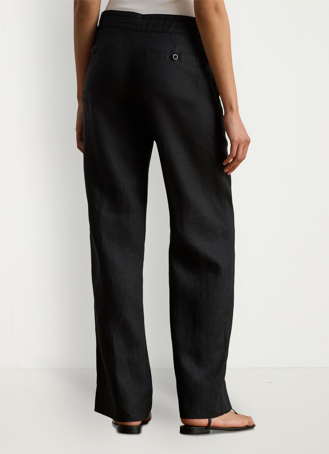 Ralph Lauren High waist loose fit pantalon van linnen - achterkant 5 polo black / zwart