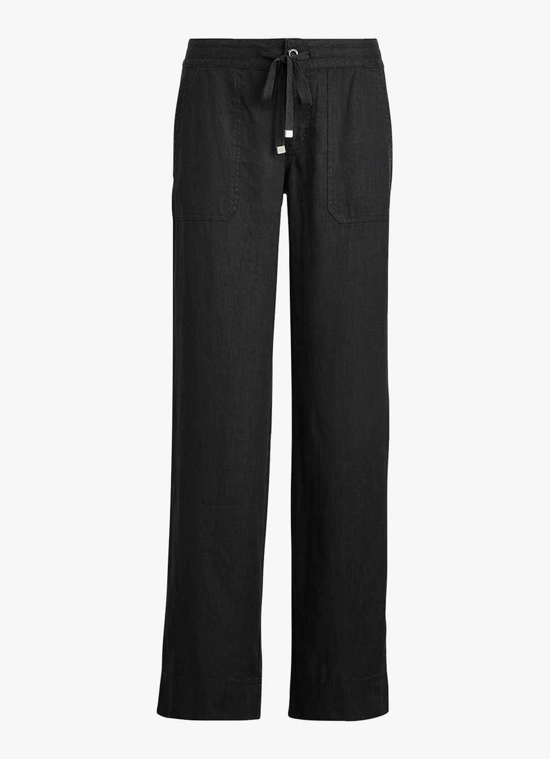 Ralph Lauren High waist loose fit pantalon van linnen - voorkant 3 polo black / zwart