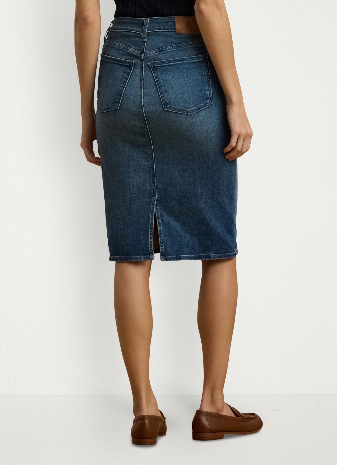 Ralph Lauren High waist midi spijkerrok met steekzakken - achterkant 8 sunset indigo wash / indigo