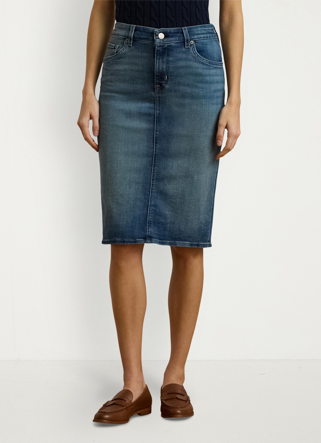 Ralph Lauren High waist midi spijkerrok met steekzakken - detail 4 sunset indigo wash / indigo