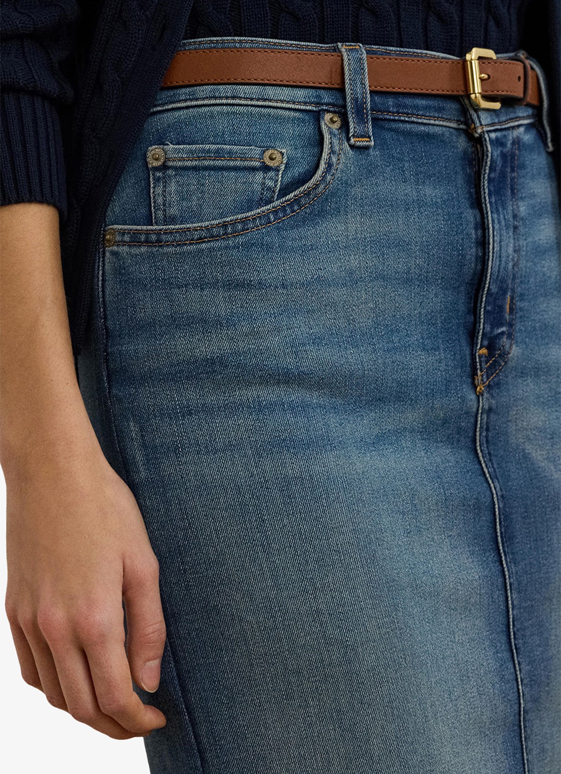 Ralph Lauren High waist midi spijkerrok met steekzakken - detail 5 sunset indigo wash / indigo