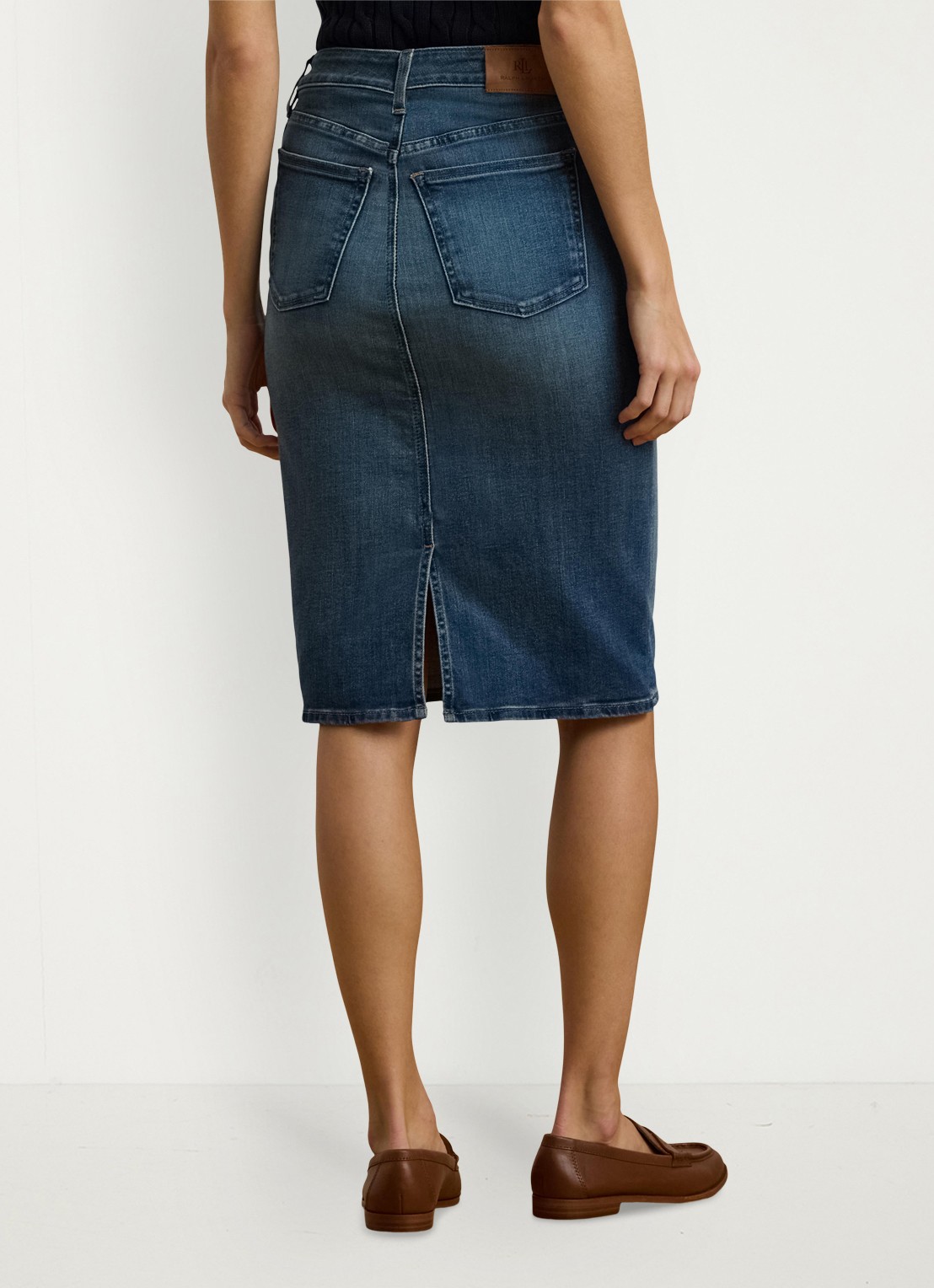 Ralph Lauren High waist midi spijkerrok met steekzakken - achterkant 9 sunset indigo wash / indigo