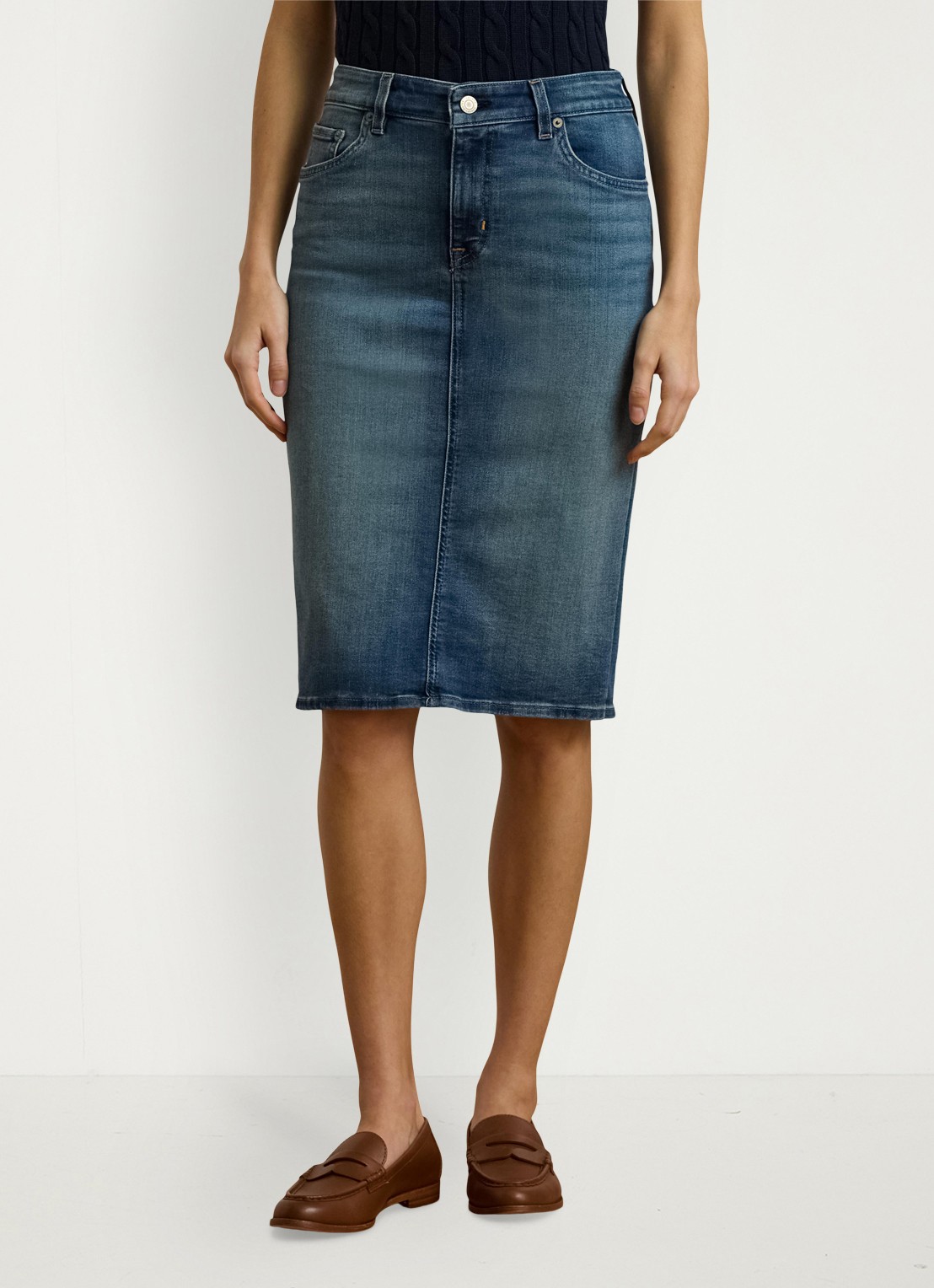 Ralph Lauren High waist midi spijkerrok met steekzakken - detail 6 sunset indigo wash / indigo