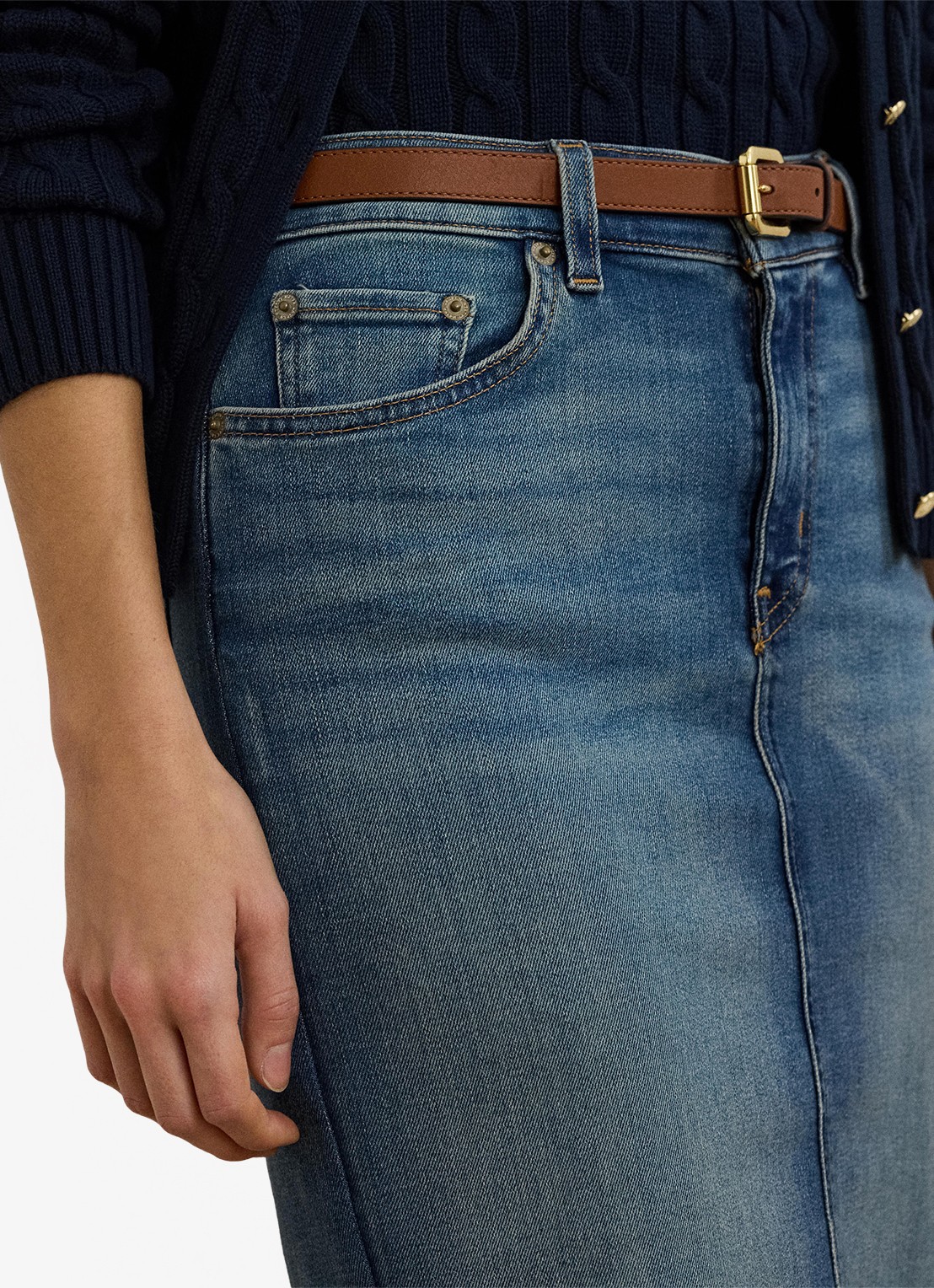 Ralph Lauren High waist midi spijkerrok met steekzakken - detail 7 sunset indigo wash / indigo
