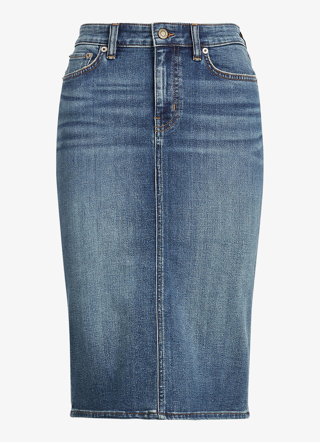 Ralph Lauren High waist midi spijkerrok met steekzakken - voorkant 3 sunset indigo wash / indigo