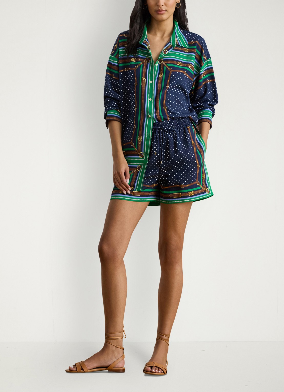 Ralph Lauren High waist regular fit korte broek met print - voorkant 4 blue multi / blauw