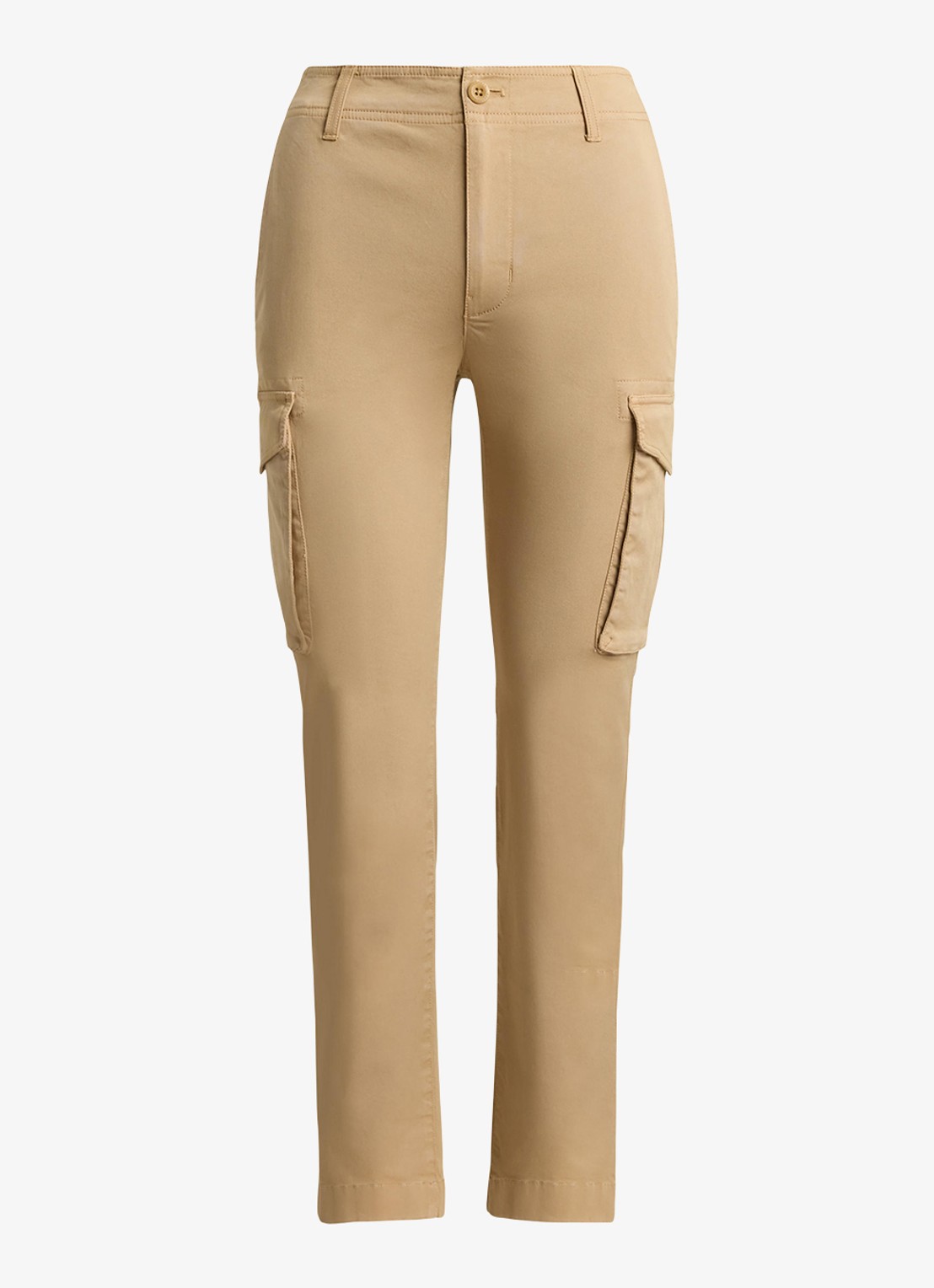 Ralph Lauren High waist slim fit cargobroek met opgestikte zakken - voorkant 4 birch tan / beige