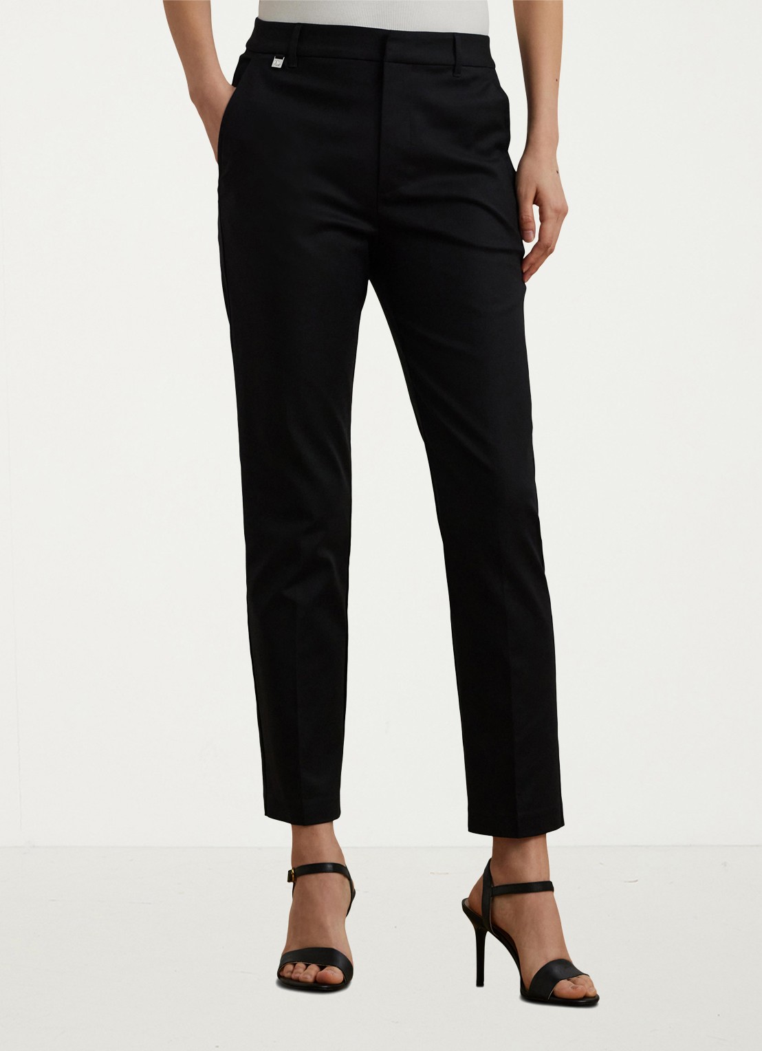 Ralph Lauren High waist slim fit cropped pantalon met steekzakken - detail 4 zwart