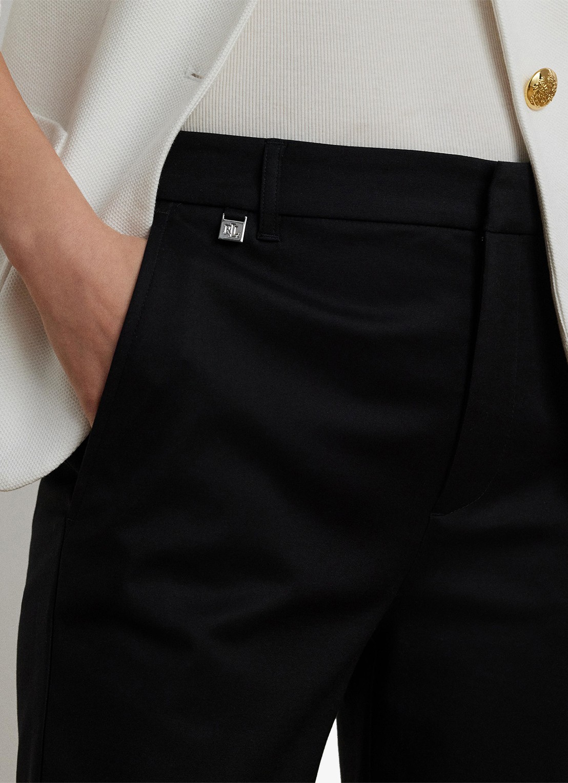 Ralph Lauren High waist slim fit cropped pantalon met steekzakken - detail 5 zwart