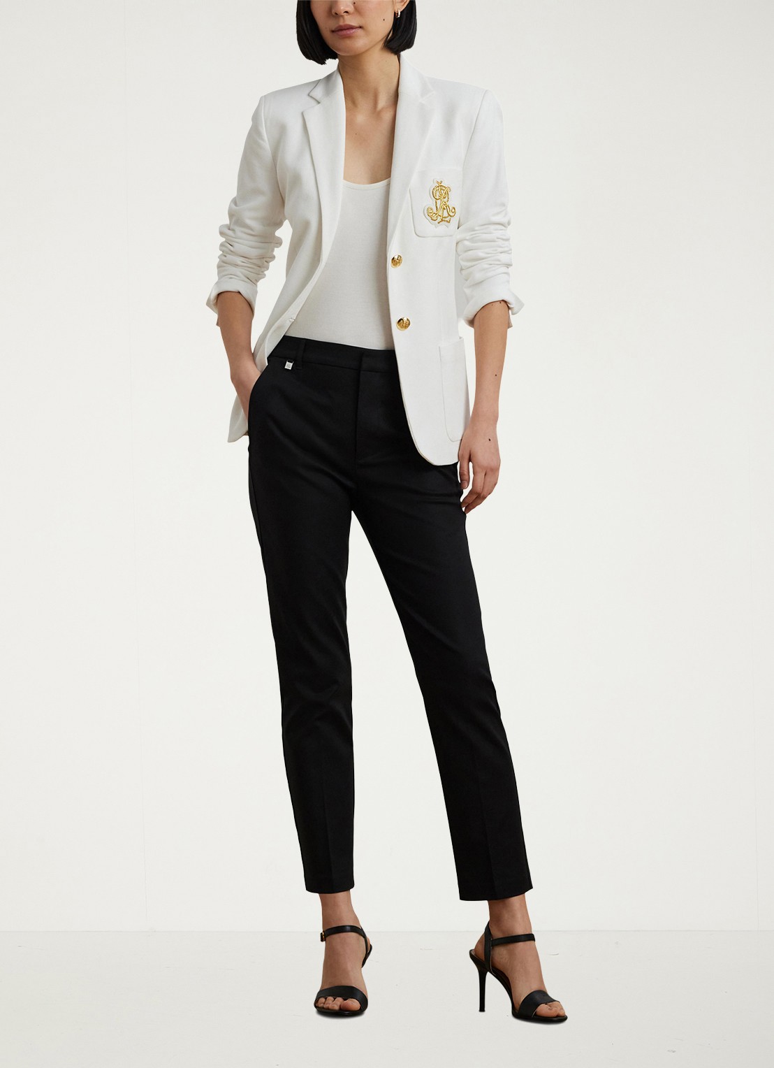Ralph Lauren High waist slim fit cropped pantalon met steekzakken - voorkant 2 zwart