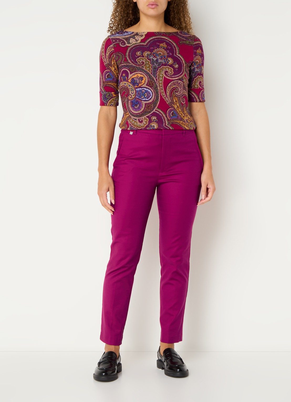 Ralph Lauren High waist slim fit cropped pantalon met steekzakken - voorkant 2 donkerroze