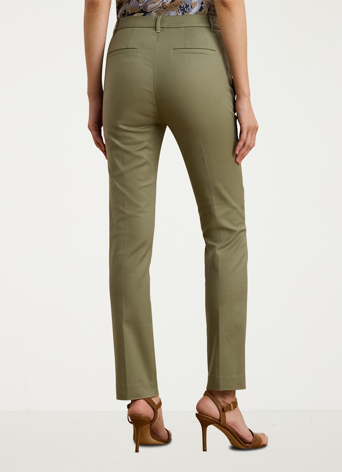 Ralph Lauren High waist slim fit cropped pantalon met steekzakken - achterkant sage green / legergroen