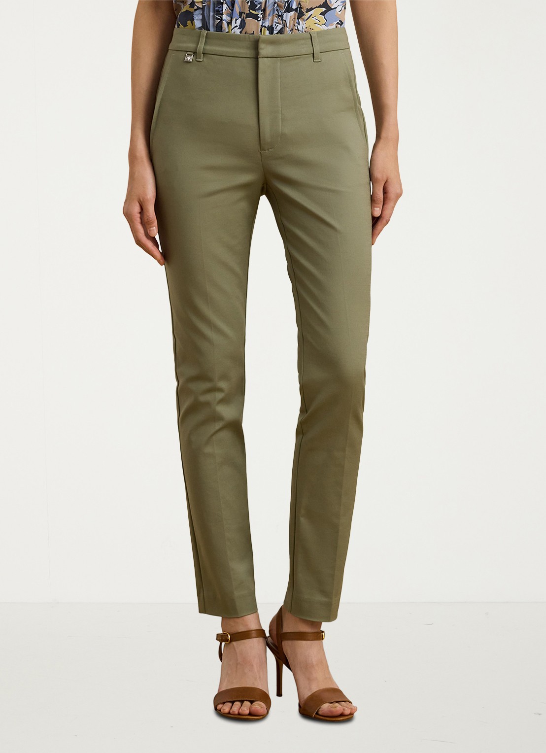 Ralph Lauren High waist slim fit cropped pantalon met steekzakken - detail 2 sage green / legergroen