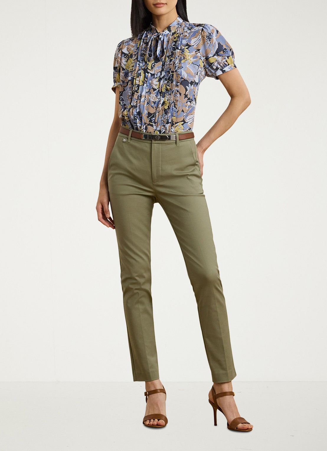Ralph Lauren High waist slim fit cropped pantalon met steekzakken - voorkant 5 sage green / legergroen