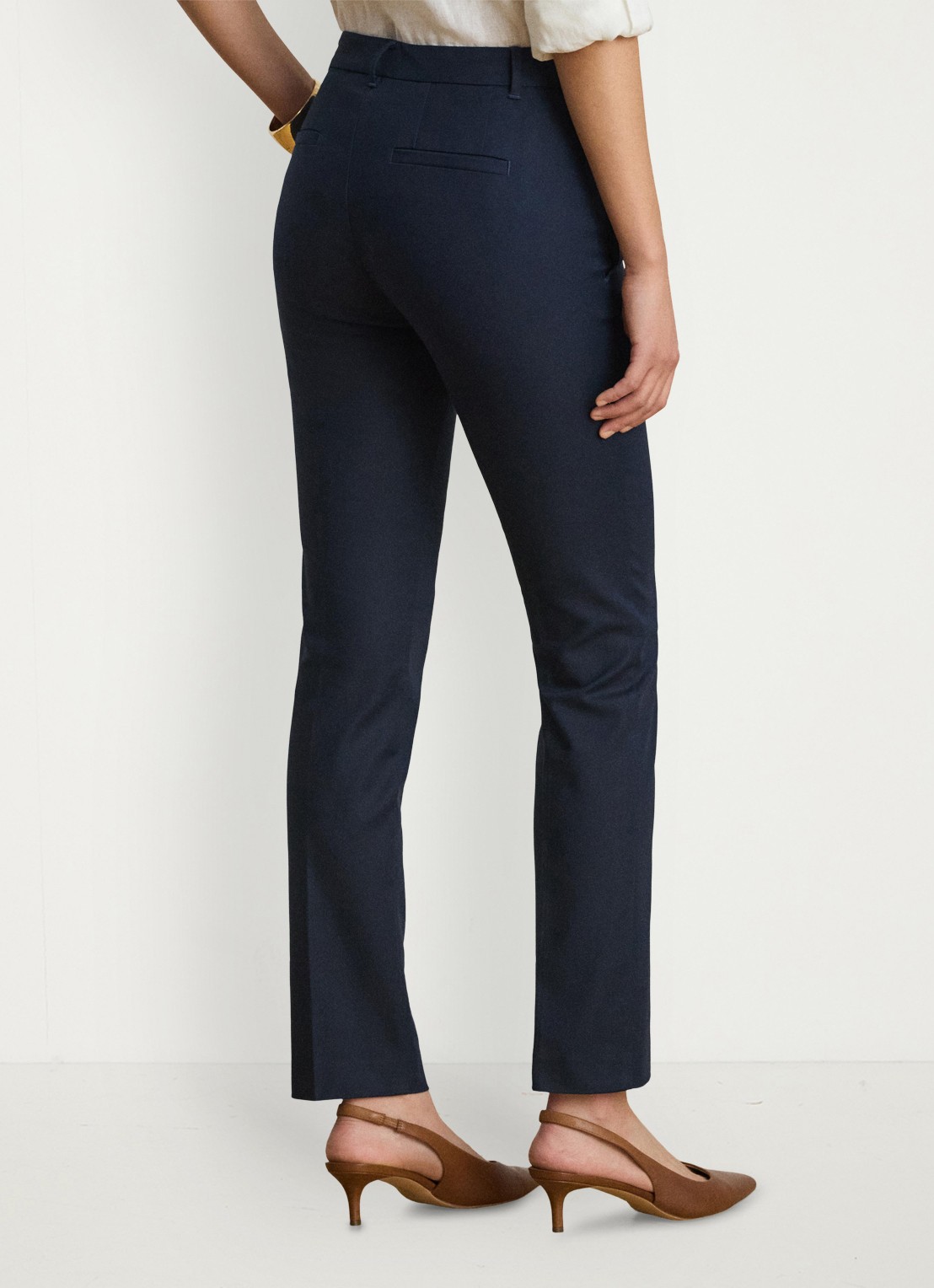 Ralph Lauren High waist slim fit cropped pantalon met steekzakken - achterkant lauren navy / donkerblauw