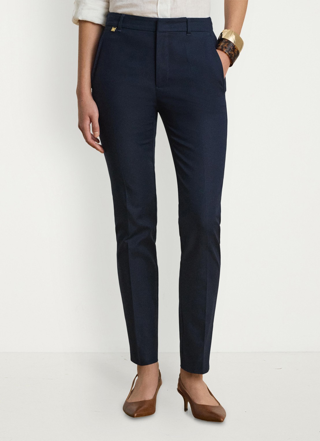 Ralph Lauren High waist slim fit cropped pantalon met steekzakken - detail 4 lauren navy / donkerblauw