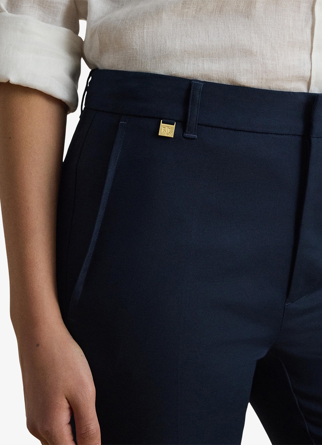 Ralph Lauren High waist slim fit cropped pantalon met steekzakken - detail 5 lauren navy / donkerblauw
