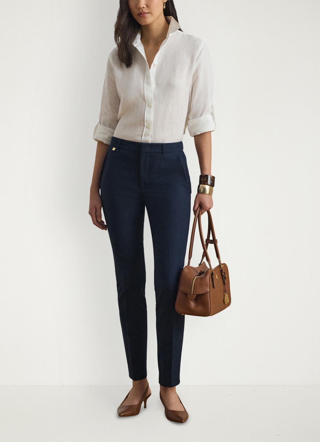 Ralph Lauren High waist slim fit cropped pantalon met steekzakken - voorkant 3 lauren navy / donkerblauw